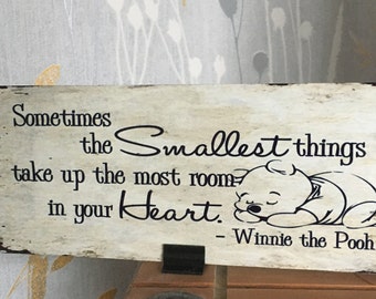 Rustic Metal Winnie the Pooh sometimes the smallest things sign plaque distressed shabby chic vintage sign