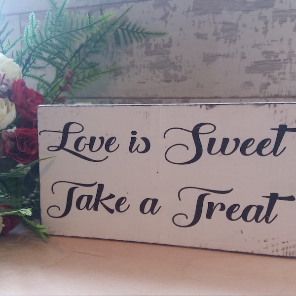 Mariage table sweet candy panier candy bar amour est doux signe en bois plaque de connexion permanente