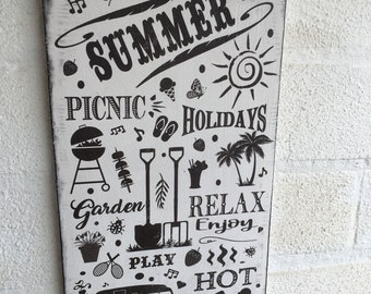 Summer Holidays Picnic Garden Seasonal sign plaque distressed shabby chic vintage sign