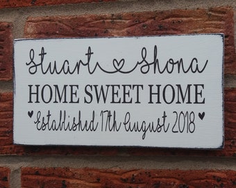 Home Sweet Home gepersonaliseerde verontruste teken shabby vintage chic gepersonaliseerde nieuwe thuis huis opwarming plaquette