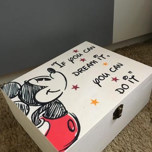Mickey Mouse disney if you can dream it  Keepsake Memory Box personalized wooden box treat box personalized xmas family