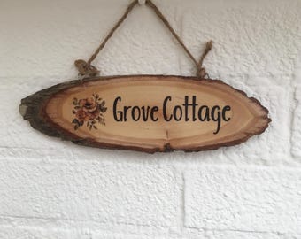 Personalized House Name Number sign rustic bark wooden plaque House warming personalised gift