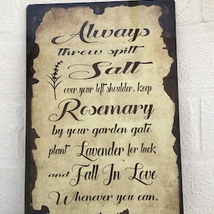 Practical magic always throw salt hanging metal indoor outdoor sign