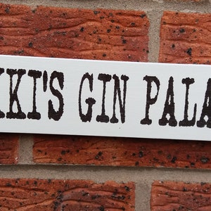 shabby chic personalised gin palace pub party gift idea wooden sign plaque