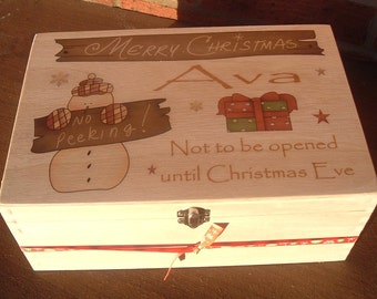 Christmas Eve personalised christmas eve wooden box treat box snowman personalized xmas family