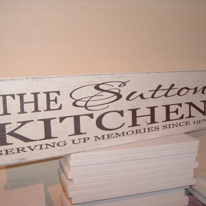 Rustic personalized hanging kitchen wooden sign serving up memories plaque