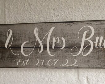 Wedding Couples rustic plaque wooden sign, distressed free standing wedding couples plaque sign