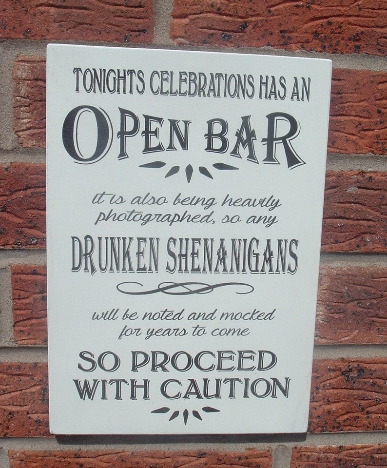 Open Bar Drunken Shenanigans Wedding Party Wooden Sign Plaque Etsy UK