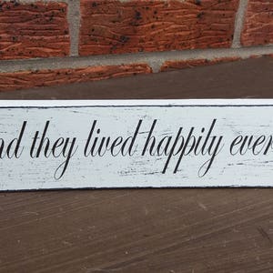 shabby chic distressed free standing wedding top table and they lived happily ever after wooden sign plaque