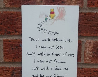 Winnie pooh wooden plaque quote walk beside me best friend friends sign