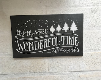 Christmas It's the most wonderful time of the year hanging wooden sign plaque