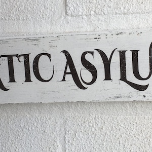 shabby chic distressed lunatic asylum fun family sign gift idea wooden sign plaque Sale