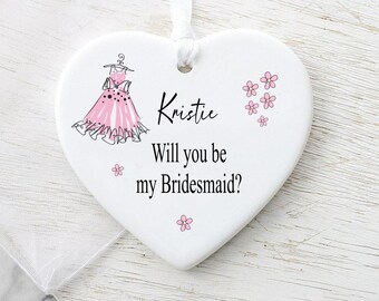Ceramic Heart Keepsake: Bridesmaid Request Personalised Gift, Wedding Bride Accessory Keepsake