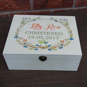 Christening Keepsake Memory Box personalized wooden box floral