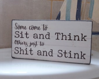shabby chic distressed pooh stink bathroom toilet fun sign gift idea wooden sign plaque Sale