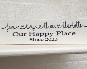 Our Happy Place personalized sign shabby vintage chic personalised new home house warming  plaque