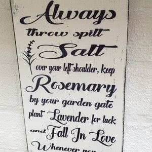 Practical magic quote always throw spilt salt sign plaque distressed shabby chic vintage sign