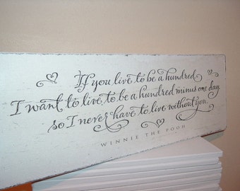 Winnie pooh wooden plaque quote 100 years/smallest room shabby chic distressed