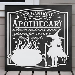 Rustic shabby chic metal hanging enchantress apothecary halloween sign plaque