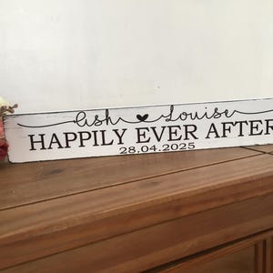 Happily ever after personalized names wedding free standing top table large personalised sign shabby vintage chic plaque
