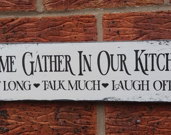 shabby chic Come Gather In Our Kitchen Hanging sign wooden plaque