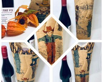 Harvest Time Scarecrows Wine Bag Hostess Gift Thanksgiving Wine Bottle Bag