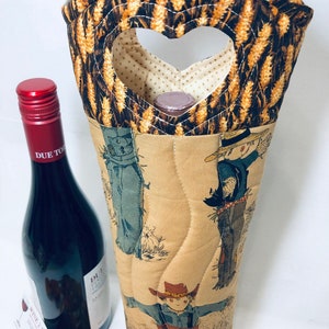 Harvest Time Scarecrows Wine Bag Hostess Gift Thanksgiving Wine Bottle Bag image 3