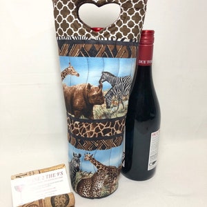 Jungle Animals Wine Tote Gift Bag Elephants Lions  Rhinos Giraffes Tigers