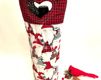 Winter Santa Gnome Wine Gift Bag