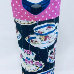 SALE! Pretty Tea Cups Wine Bag Wine Gift Bag Wine Tote Wine Gift Mothers Day Gift for Her Handmade in USA