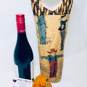 Harvest Time Scarecrows Wine Bag Hostess Gift Thanksgiving Wine Bottle Bag image 4