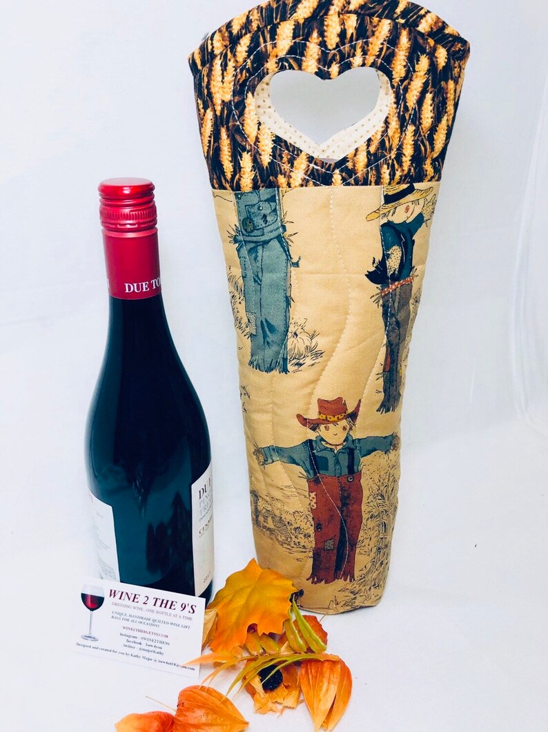 Harvest Time Scarecrows Wine Bag Hostess Gift Thanksgiving Wine Bottle Bag image 4