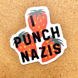 Sticker vinyle fraise I Punch Nazis