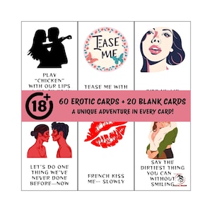 Tarjetas de juego para adultos: 60 tarjetas imprimibles para citas románticas, besos y temas de conversación, juego digital DIY.