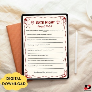 Perfect Match Paar Spiele, Druckbare Date Night Spiel, Jubiläumsspiele, Lustige Partyspiele für Paare, Valentinstag Spiele