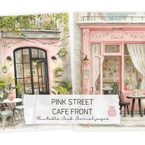 Páginas de diario creativo con diseño de la fachada del Pink Street Cafe / Imagen JPG botánica acogedora (descarga digital)