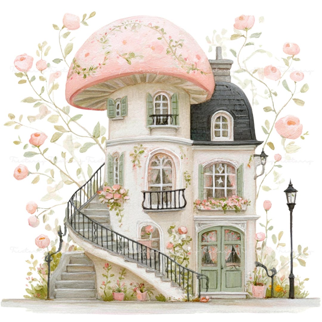 Pink Mushroom House Clipart Bundle | Whimsical Fairy Cottage JPG ...