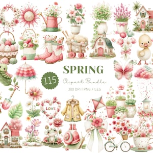 Watercolor Spring Clipart | 115 Floral Garden Farmhouse Planner PNG (Digital Download)