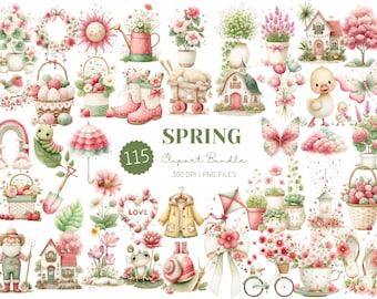 Watercolor Spring Clipart | 115 Floral Garden Farmhouse Planner PNG (Digital Download)