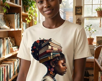 Black Woman Reading T-Shirt, Book Lover Art Tee, Educated Queen