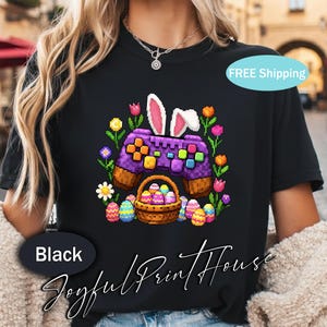 Koszulka z pikselowym króliczkiem wielkanocnym, retro 8-bitowy kontroler do gier, wielkanocny strój gracza