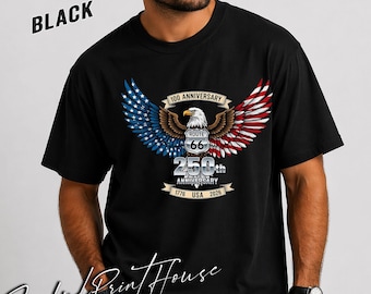 Route 66 Shirt zum 250-jährigen Jubiläum Vintage Americana Patriotic Eagle USA 1776 2026 Unabhängigkeitstag Shirt 4