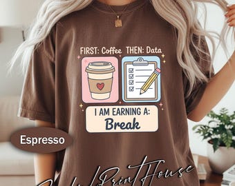 Spezielle Bildung Lehrer Shirt, Erster Kaffee, dann Daten, ABA Lehrer Geschenk