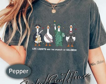 Lustige Gans 4. Juli Shirt Leben Freiheit und das Streben nach Silliness Süßes Vaterländisches Shirt Retro Amerikanisches Tier Grafik T-Shirt Geschenk für Sie