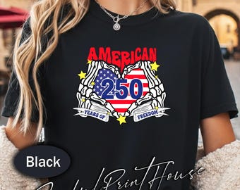 Amerikanisch 250 Jahre Shirt Patriotisches Skelett-Herz USA-Flaggen-Shirt Retro Americana Grafik-T-Stück 4. Juli Shirt Freiheit Geschenk für Männer Frauen