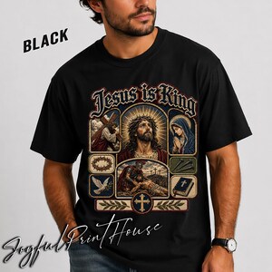 Jesus är kungskjorta, kristen broderad lappskjorta, Johannes 19:30 Jesus-tröja, trosgrafik, religiös gåva för män kvinnor påskkyrka