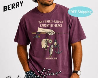 Christliches Angeln Shirt von Gnade Matthäus 4:19 Fischer Shirt Vintage Glaube Angeln Geschenk für Papa Christliches Geschenk für ihn Rustikaler Stil