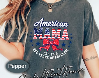 Amerikanisches Mama Shirt 250 Jahre Freiheit Süßes Vaterländisches Bogen Shirt 4. Juli Mom Shirt USA 1776 Shirt Geschenk für Mama Coquette Style Tee