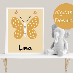 Poster Kinderzimmer, Schmetterling, personalisierbar, Wandposter zum selber drucken, Name, Geschenk, Junge Mädchen