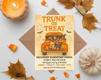 Editable Trunk or Treat Invitation Halloween Party Flyer Printable Canva Template Instant Download